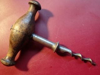 1) Vintage Antique Very Old Wood Handle Corkscrew Bottle Opener Collectible