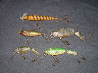 5 Old Fishing Lures Crankbaits L&s Minnows,  Eger Co.  Wooden
