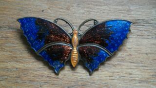 Antique Art Nouveau Guilloche Enamel Butterfly Brooch Pin C1915