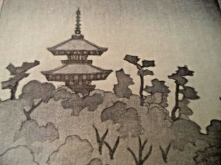 Antique Japanese Woodblock Print - Temple Pagoda on Hilltop Over Garden 4