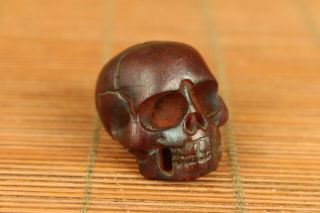Rare Chinese Old Yak Horn Hand Carving Skull Statue Netsuke Hand Piece