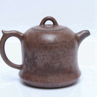 Antique Chinese Yixing Purple Sand Teapot With Ancient Text