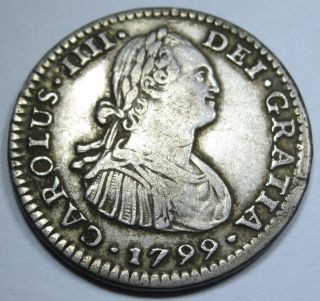 1799 Xf Spanish Silver 1 Reales Piece Of 8 Real Antique Colonial Era Pirate Coin