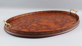 Antique circa - 1900 Marquetry Inlaid,  Solid Mahogany Oval Wood Tray,  NR 6