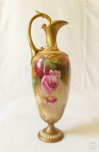 Antique Early 20th Century Royal Worcester Grecian Shaped Jug Painted With Roses