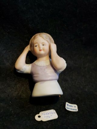 Vintage 2 - 1/2 " Foreign Germany Porcelain Bisque Pin Cushion Half Doll