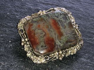 Antique Victorian Silver Mounted Scottish Moss Agate Brooch