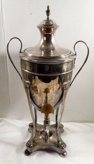 Vintage Antique Silver Plated Coffee Tea Water Dispenser Urn Footed Art Deco 2