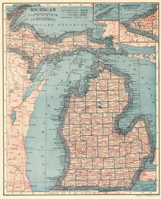 1917 Antique Michigan State Map Gallery Wall Art Vintage Map Of Michigan 6696