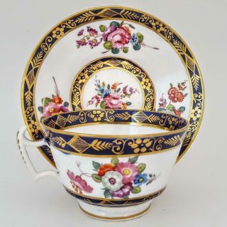 Antique Coalport John Rose Floral & Gold Gilt Cabinet Tea Cup & Saucer C1815