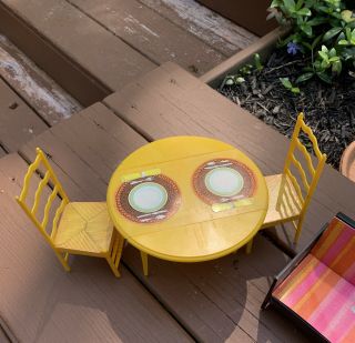 Vintage Mattel Barbie Doll House Furniture 70s Yellow Folding Leaf Table &chairs