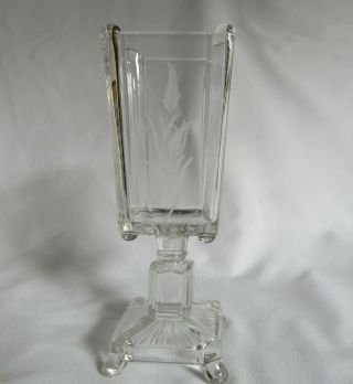 Eapg Etched Cut Wheat Square Panes Post Tall Vase Celery Adams And Co Antique