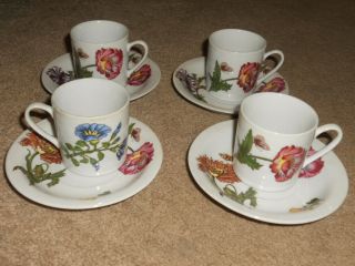 B.  I.  A.  Cordon Bleu Porcelain Floral Tea Cups And Saucers Set Of 4