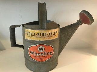 Vintage Antique Wheeling Corrugating Co.  Watering Can 8 Qt.  618 Dura - Zinc - Alloy