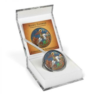 2009 Russia 3 Rubles Saint George Icon Blue 1 oz Antique Silver Coin 3