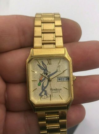 Armitron Bugs Bunny Watch Gold Plated Day/date Very Rare Vintage Quartz