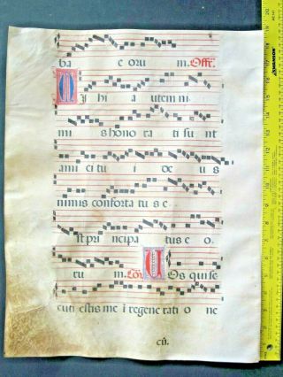 Lg.  Medieval Music Manuscript,  Antiphonary Lf,  Vellum,  3 Handptd.  Initials,  C.  1500