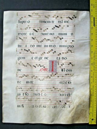Lg.  Medieval Music Manuscript,  Antiphonary Lf,  Vellum,  3 handptd.  Initials,  c.  1500 2
