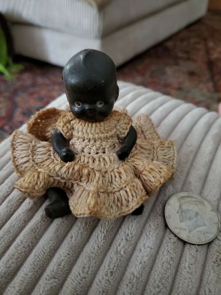 Vintage Occupied Japan Black Bisque Baby Doll 3 5/8 " - Missing Hair,  Americana