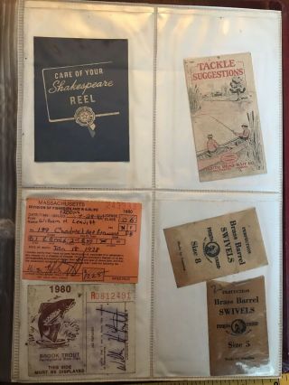 Set Of Vintage Fishing Licenses,  Reel,  & Related Documents