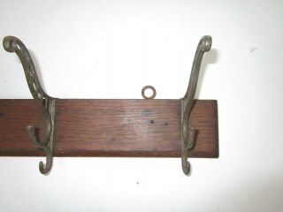 Vtg Wood Coat Rack Hat Wall Hanger Brass Hooks Old Oak Wood Antique Hooks 23 
