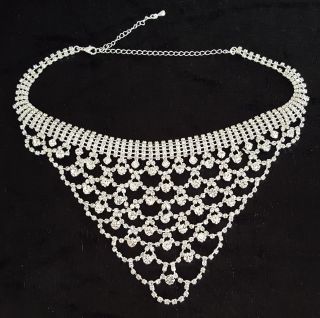 Silver Plate & Clear Sparkly Glass Vintage Art Deco Antique Triangle Necklace