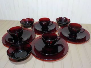 Antique/vintage Royal Ruby Red Depression Glass Dishes 15pc Set 4 Place Set