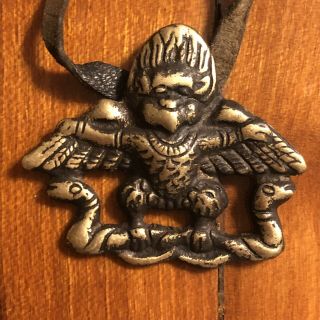 Old Nepalese Tibetan Buddhist Brass Winged Creature W/ Snake Amulet Talisman