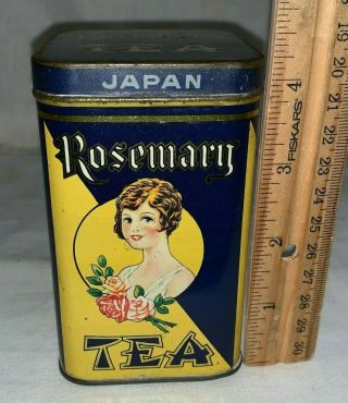 Antique Rosemary Tea Tin Litho Can Lady Vintage Chicago Country Store