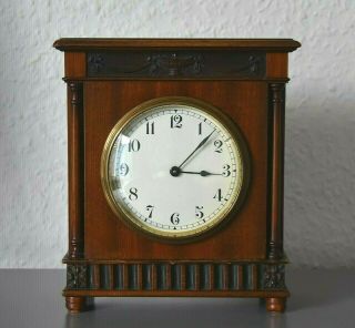 Buren Antique Mantle Desk Clock.  Swiss Made.  Running.  Hand Carved Motifs.