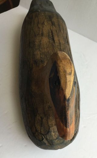 Antique Vintage Hand Carved & Painted Solid Wood Primitive Folk Art Duck Decoy 5