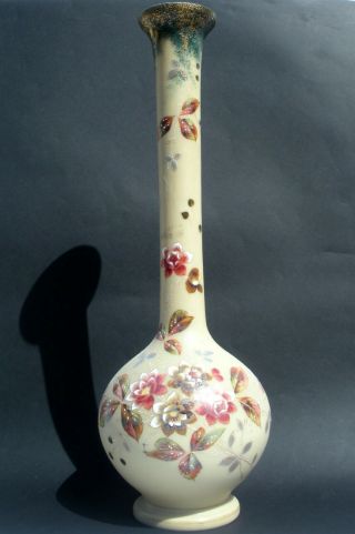 Tall Fabulous Antique Victorian Opaline Glass Vase Enamelled/gilt Floral Decor
