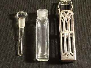 Vintage Art Deco Sterling & Glass Perfume Bottle Scent Vial Stamped Wells
