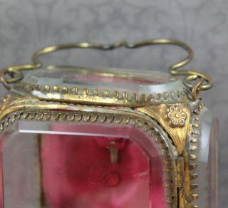 Antique Gilt Ormolu Beveled Edged Glass Silk Lined Pocket Watch Jewelry Casket 4