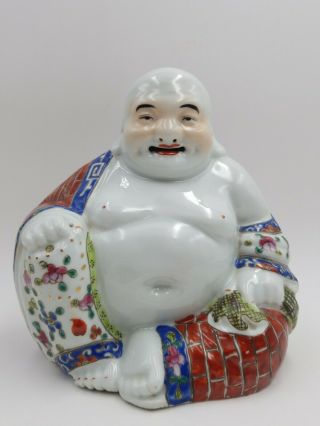 Chinese Famille Rose Porcelain Happy Buddha Marked Figure Statue Figurine