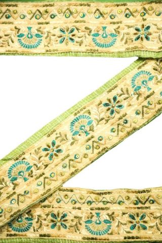 Vintage Sari Lace Border Trim Embroidered Sewing Antique Ribbon Lace 1 Yd ST1857 2
