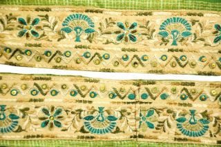 Vintage Sari Lace Border Trim Embroidered Sewing Antique Ribbon Lace 1 Yd ST1857 4