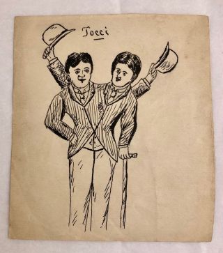 Antique C1890s Tocci Conjoined Twins Victorian Freak Folk Art Drawing