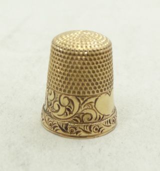 14k Yellow Gold Engraved Thimble 4.  6 Grams D631