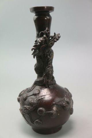 Antique Japanese 19th Century Meiji Era Bronze Dragon Vase 2