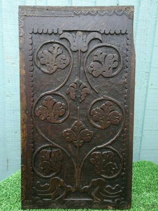 16th C.  Wooden Oak Relief Carved Panel With Relief Leaf Carvings C1590s