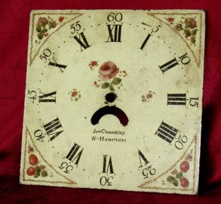 English Antique Hand Painted Grandfather Clock Dial.  Flowers & Strawberry Design