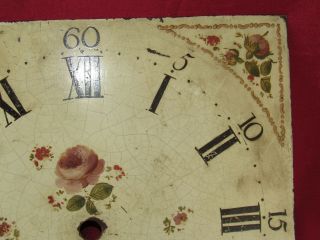 English Antique Hand Painted Grandfather Clock Dial.  Flowers & Strawberry Design 3