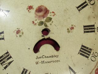 English Antique Hand Painted Grandfather Clock Dial.  Flowers & Strawberry Design 6