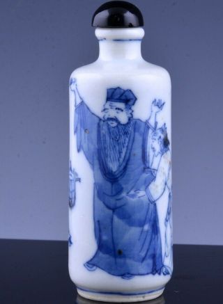 Great 19thc Chinese Blue White Peachbloom Figural Porcelain Snuff Bottle
