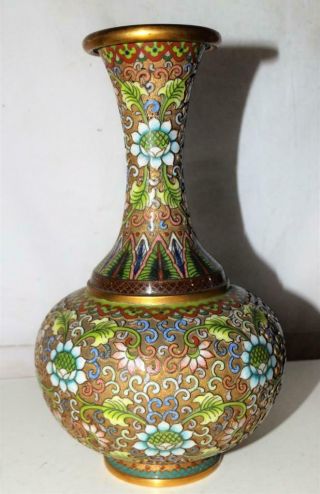 Stunning Chinese Enamel / Cloisonne Vase,  Highly Detailed Raised Design,  V.  G.  Cond.