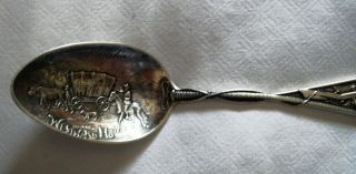 Westward Ho Native Souvenir Spoon,  Sterling Silver,  Wagon Train,  Omaha