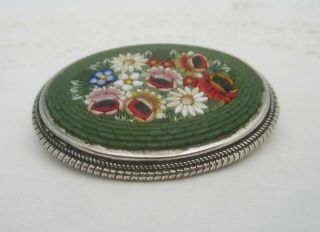 Vintage / Antique Green Micro Mosaic Oval Floral Brooch & Earrings Set 6