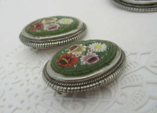 Vintage / Antique Green Micro Mosaic Oval Floral Brooch & Earrings Set 8