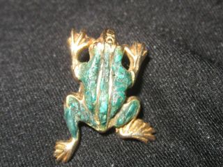 Vintage Custom Made 14k Yellow Gold,  Green Enamel Frog Tie Tac Tack Pin